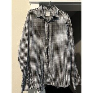 EUC Billy Reid Button Down Shirt Size XXL Standard Fit Navy Blue Brown Checkered